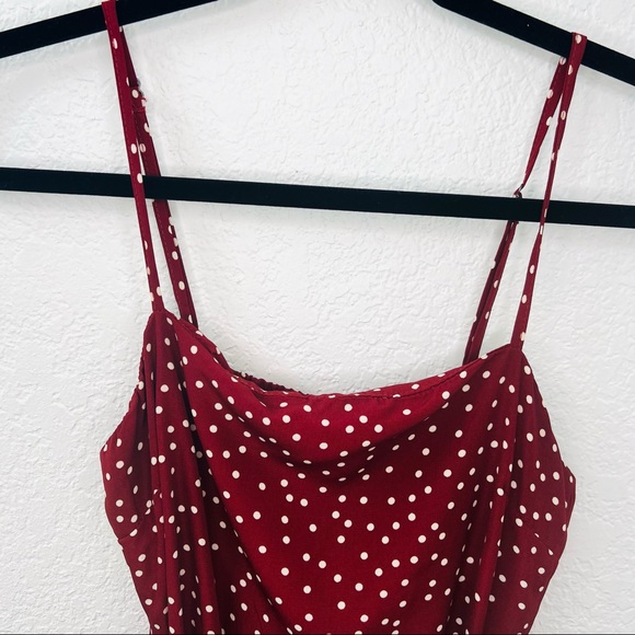 Princess Polly Deep Red Caesura Polka Dot Mini Dress - Picture 9 of 15